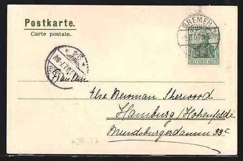 Passepartout-Lithographie Bremen / Stadt, Totalansicht, Wappen mit Fahne