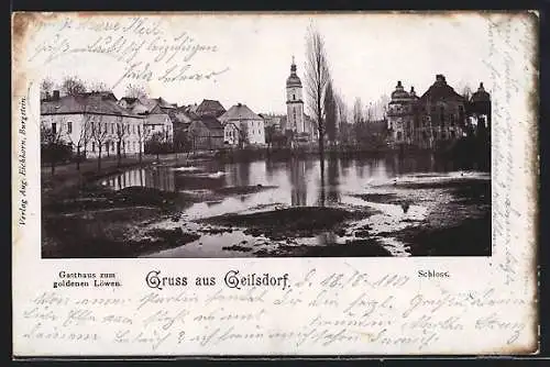 AK Geilsdorf, Gasthaus zum goldenen Löwen und Schloss