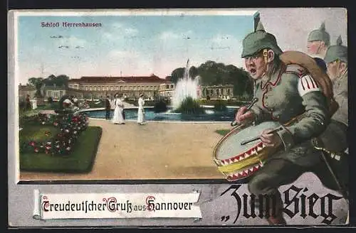 AK Hannover, Schloss Herrenhausen, Soldat mit Trommel