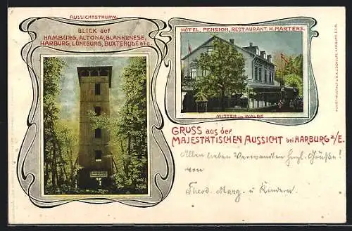 AK Hamburg-Harburg, Hotel H. Martens, Hankelturm