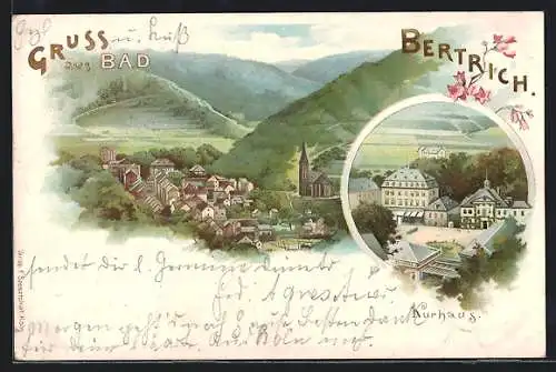 Lithographie Bad Bertrich, Panorama und Kurhaus