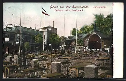 AK Hamburg-Othmarschen, Gasthaus Elbschlucht, Gartenpartie