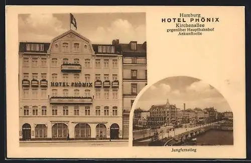 AK Hamburg-St.Georg, Hotel Phönix in der Kirchenallee, Ankunftseite, Jungfernstieg