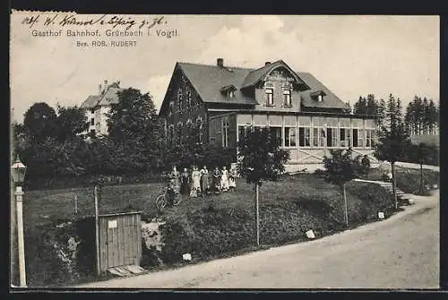 AK Grünbach / Vogtl., Gasthof Bahnhof v. R. Rudert