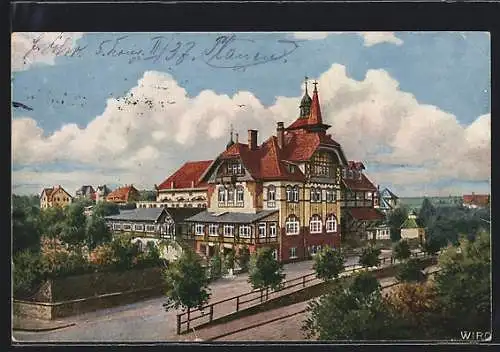 AK Jössnitz / Vogtland, Gesamtansicht des Bahnhofshotels