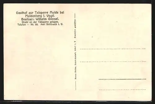 AK Muldenberg i. Vogtl., Gasthof zur Mulde, Talsperre, Kriegerdenkmal & Schneckenstein