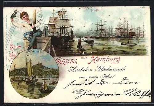 Lithographie Hamburg, Hafen, Seewarte