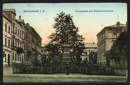 AK Reichenbach i. V., Bismarckdenkmal am Solbrigplatz