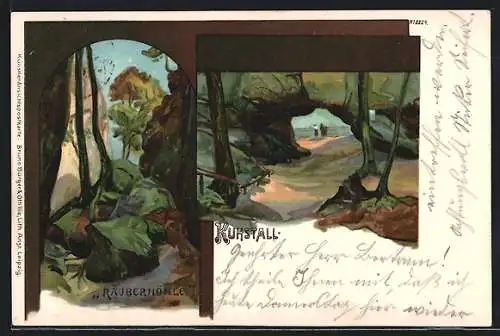 Lithographie Bad Schandau, Räuberhöhle, Kuhstall