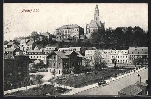 AK Adorf i.V., Ortspartie an der Kirche