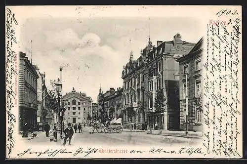 AK Aachen, Pferdekutsche auf der Theaterstrasse