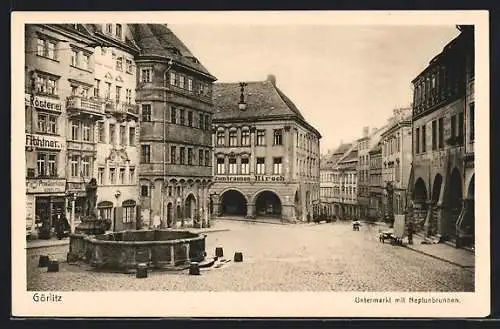 AK Görlitz, Untermarkt mit Neptunbrunnen