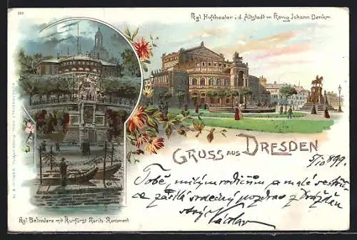 Lithographie Dresden, Belvedere, Hoftheater