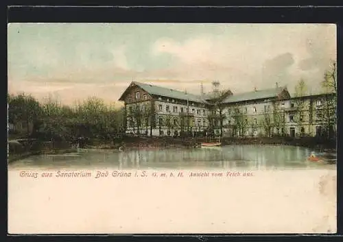 AK Bad Grüna i. S., Aussenansicht Sanatorium am Wasser