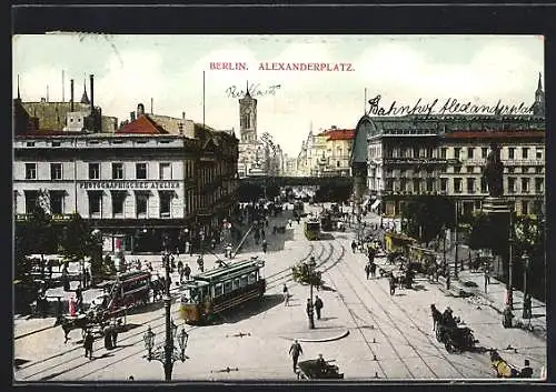 AK Berlin, Partie am Alexanderplatz, Strassenbahn