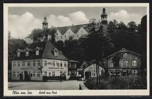 AK Plön am See, Ortsansicht mit Blick aufs Hotel zur Post