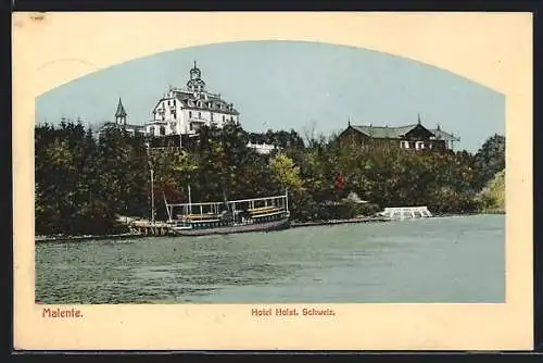 AK Malente, Passagierschiff am Anleger vor dem Hotel Holst. Schweiz