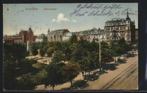 AK Plauen / Vogtland, Blick über den Albertplatz