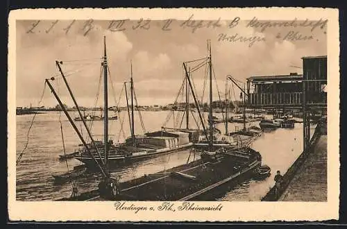 AK Uerdingen a. Rh., Frachtschiffe auf dem Rhein