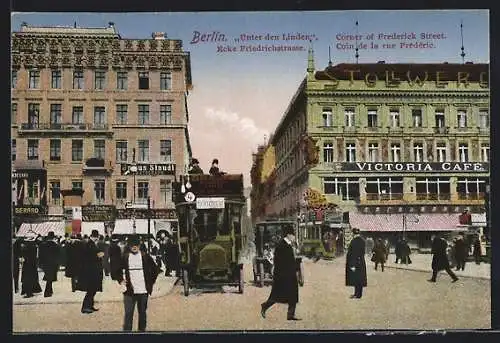AK Berlin, Unter den Linden Ecke Friedrichstrasse, Bus nach Hallesches Tor
