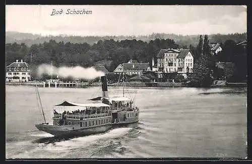 AK Bad Schachen, Bodensee-Dampfer fährt den Hafen an