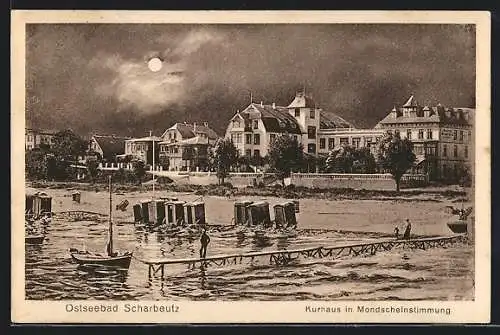 Mondschein-AK Ostseebad Scharbeutz, Kurhaus in Mondscheinstimmung