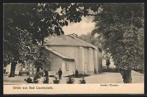 AK Bad Lauchstedt, Arbeiter vor dem Goethe-Theater