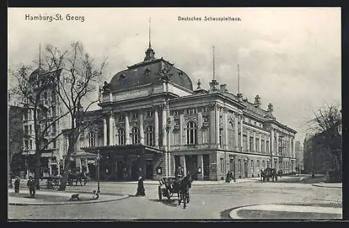 AK Hamburg-St.Georg, Deutsches Schauspielhaus mit Pferdewägen