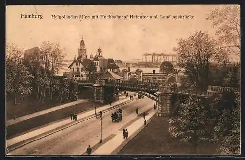 AK Hamburg-St.Pauli, Helgoländer-Allee mit Hochbahnhof Hafentor und Landungsbrücke