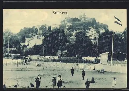 AK Hamburg-Blankenese, Blick vom Elbestrand auf den Süllberg