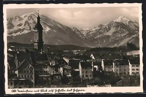 AK Traunstein, Gesamtansicht mit Blick auf Hochfelln & Hochgern