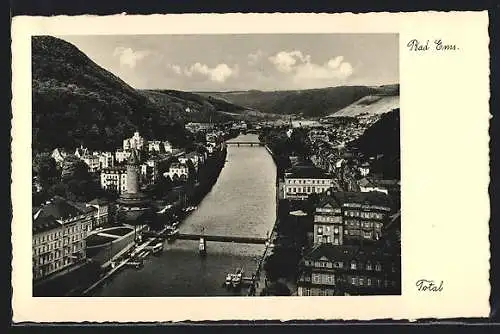 AK Bad Ems, Ortsansicht mit Dampfer an der Anlegestelle