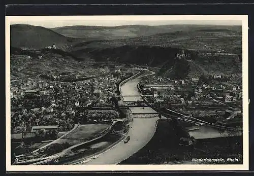 AK Niederlahnstein /Rhein, Ortsansicht mit Fluss und Dampfer