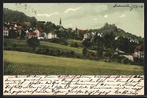 AK Badenweiler, Ortschaft mit Kirchturm, Burgruine