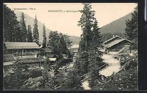 AK Wurzhütte, Bergütte am Spitzingsee gegen Brecherspitze