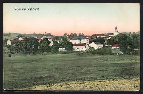 AK Schwand, Ortsansicht mit Kirche und Umgebung