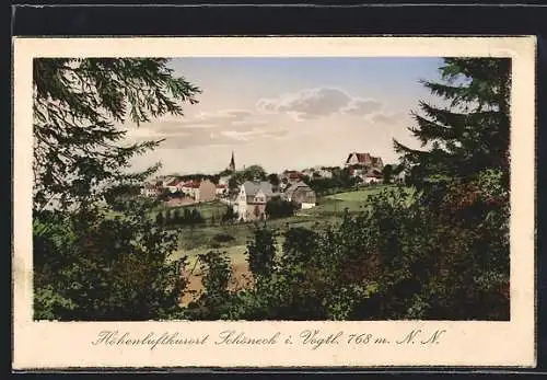AK Schöneck i. Vogtl., Blick auf die Ortschaft mit Kirche