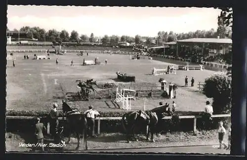 AK Verden /Aller, Turnierplatz mit Pferden und Jockeys