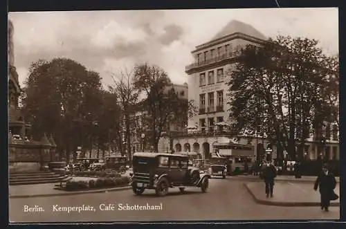 AK Berlin-Tiergarten, Kemperplatz mit dem Cafe Schottenhaml, Autobus