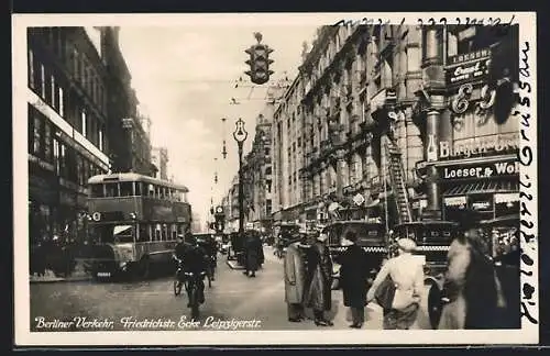 AK Berlin, Friedrichstrasse Ecke Leipzigerstrasse mit Bus