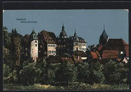 Künstler-AK Eugen Felle: Laubach / Oberhessen, Schloss mit Kirche