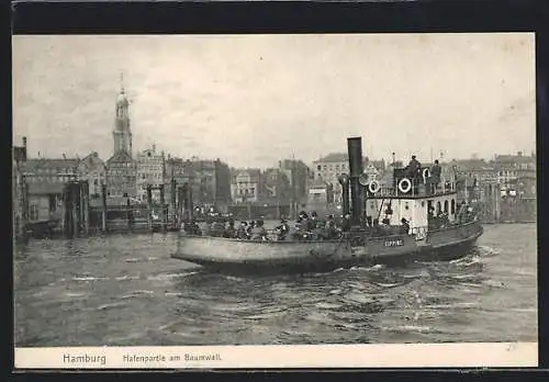 AK Hamburg, Hafenpartie am Baumwall mit Dampfer