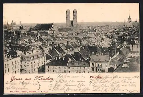 AK München, Panorama mit Kirche