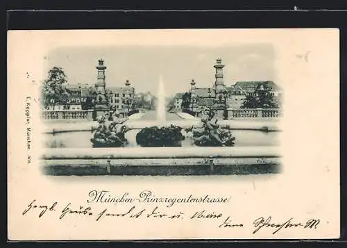 AK München, Prinzregentenstrasse mit Fontäne