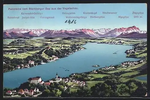 AK Starnberg, Panorama vom Starnberger See aus der Vogelschau