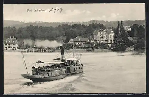 AK Bad Schachen, Bodensee-Dampfer fährt den Hafen an