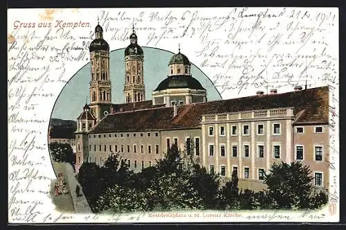 AK Kempten / Bayern, Residenzplatz und St.-Lorenz-Kirche um 1900