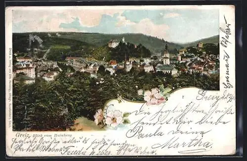 AK Greiz, Blick vom Hainberg auf den Ort