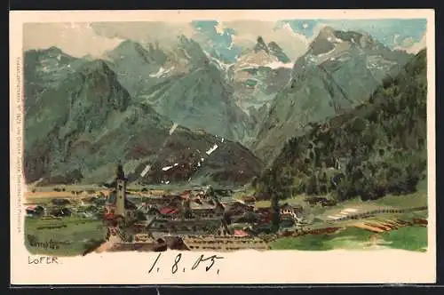 Künstler-Lithographie Edward Theodore Compton: Lofer, Totalansicht