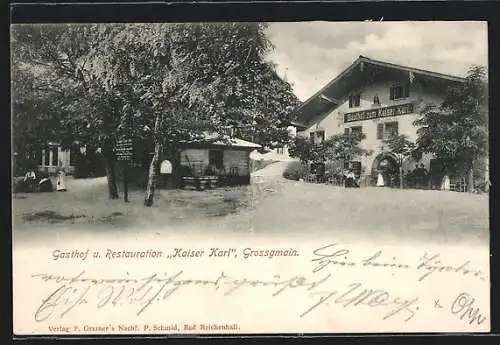AK Grossgmain, Gasthof und Restauration Kaiser Karl mit Nebengebäude